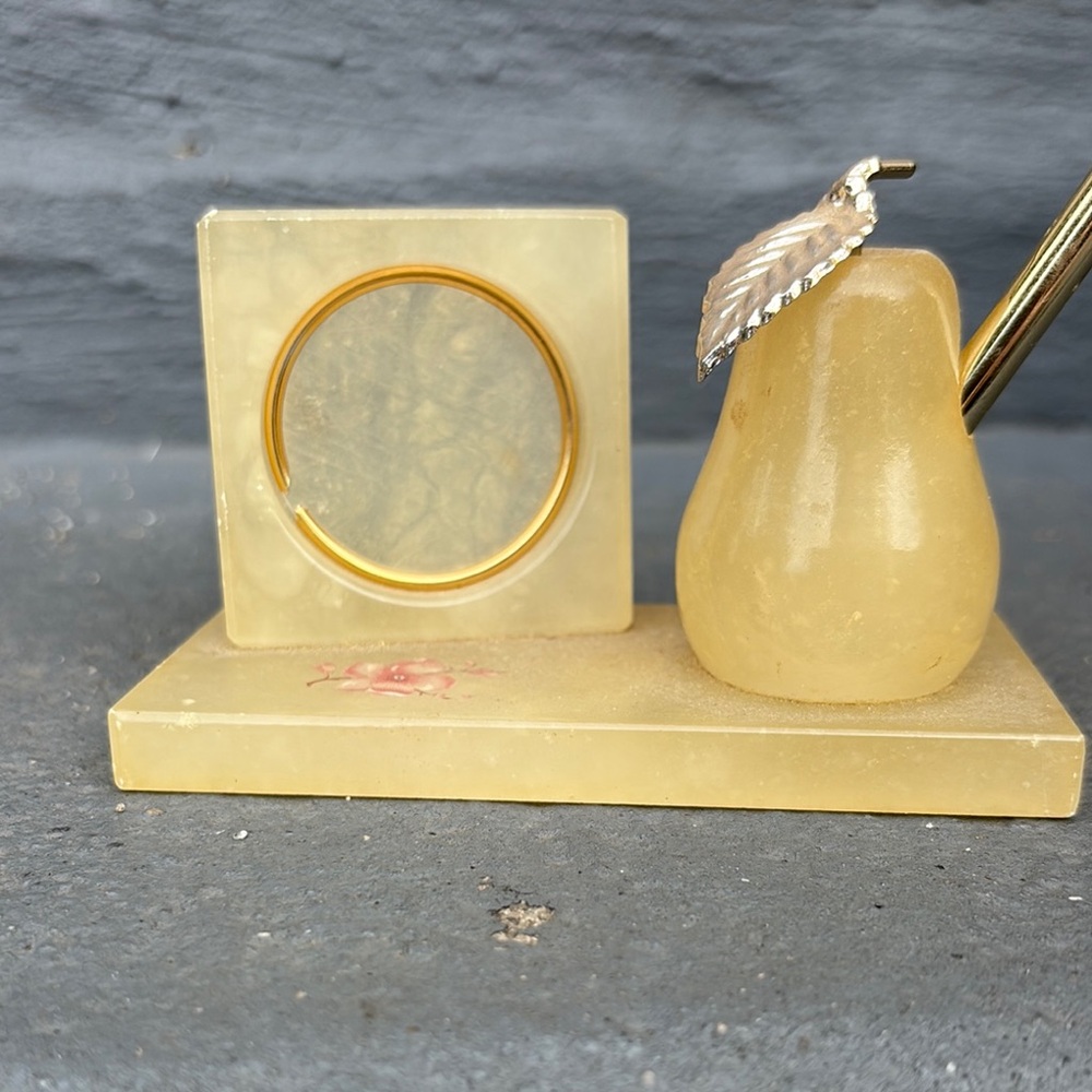 Unique Vintage Genuine Alabaster Pear Desk Set Made in Italy